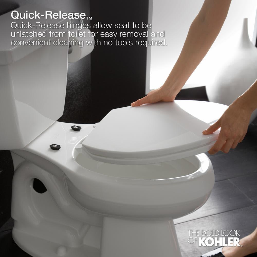 KOHLER Cachet LED Nightlight Round Quiet Closed Front Toilet Seat in Biscuit