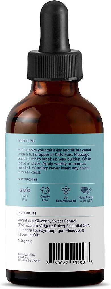 kin+kind Kitty Ears Sweet Fennel Lemongrass Ear Cleaner， 4-oz bottle