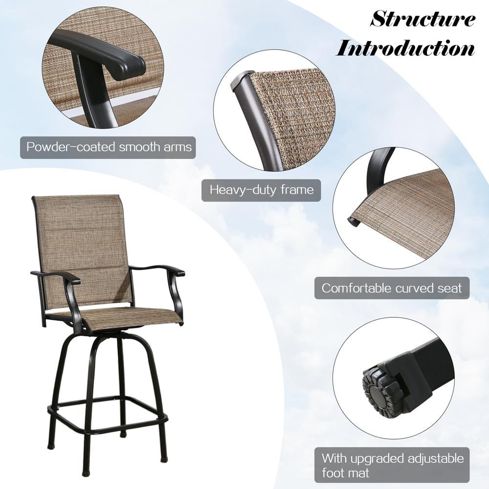 ULAX FURNITURE Swivel Metal Mesh Sling Outdoor Bar Stools with Padded Quick-Drying Foam (2-Pack) HD-970223