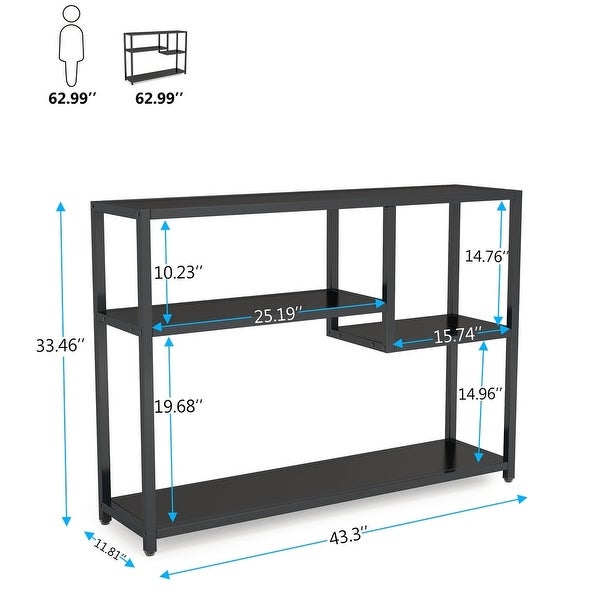 Console Table， 43 Inch Small Black Entryway table with Storage Shelves