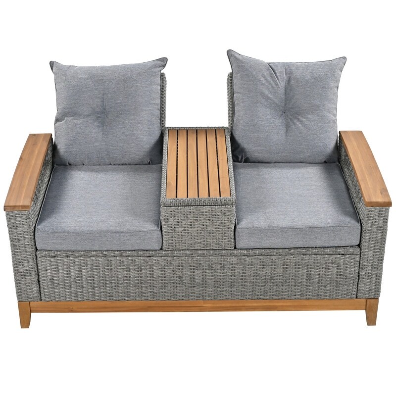 Outdoor Patio Sofa Adjustable Loveseat with Storage Armrest