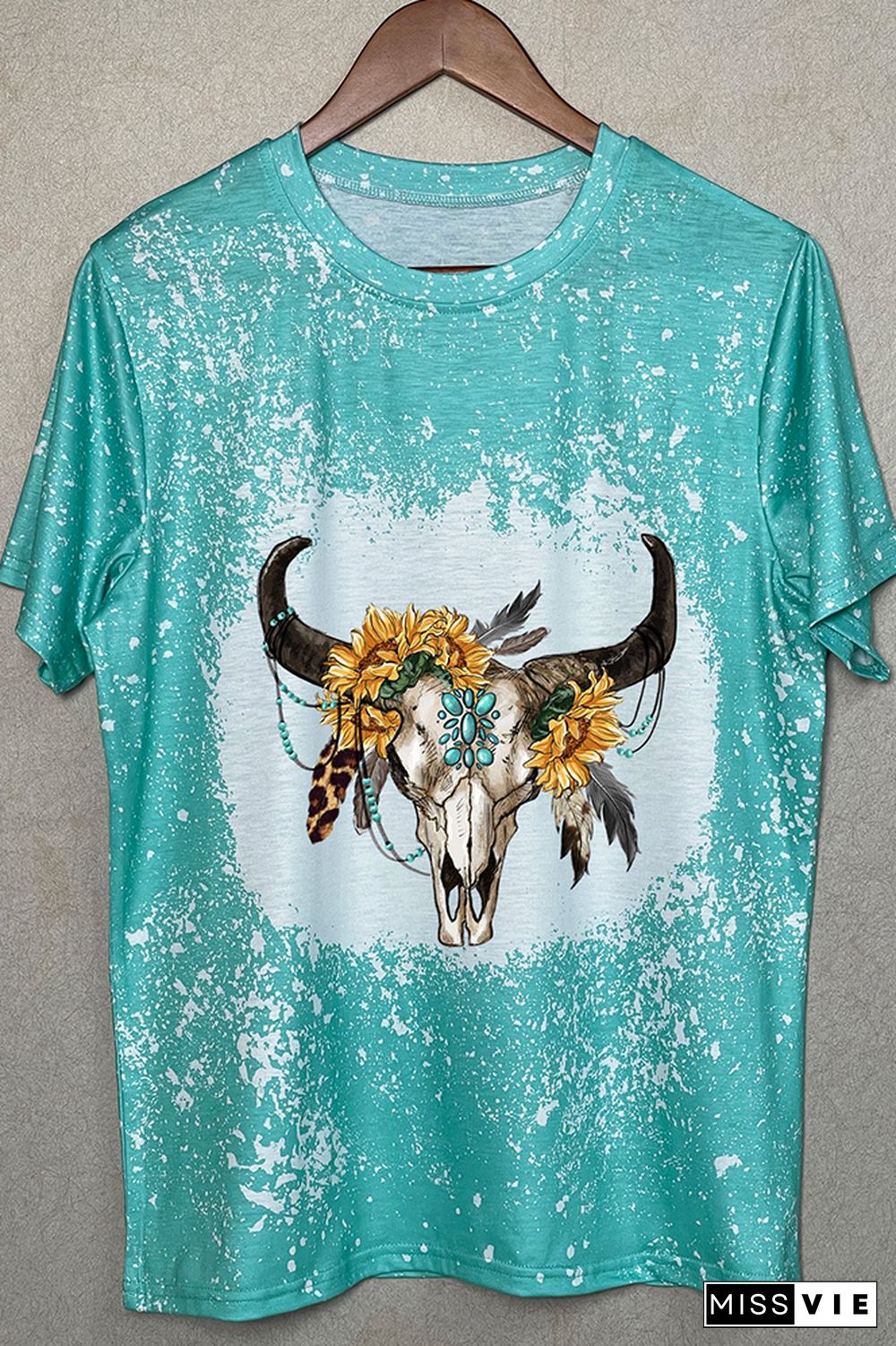 Sunflower Boho Bull Skull Graphic Tee Wholesale