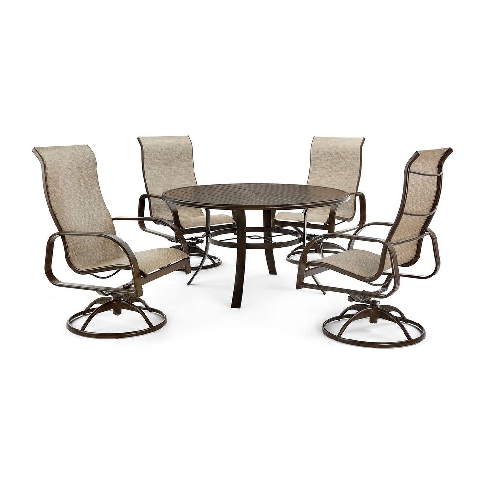 Seagrove II 5 piece Sunbrella Patio Dining Set with 54 inch Round Table   Glider Chairs