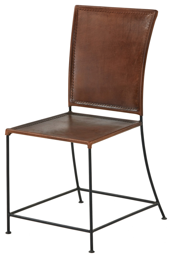 Brown Top Grain Leather Dining Chair Modern Minimalist Style   Industrial   Dining Chairs   by Sideboards and Things  Houzz