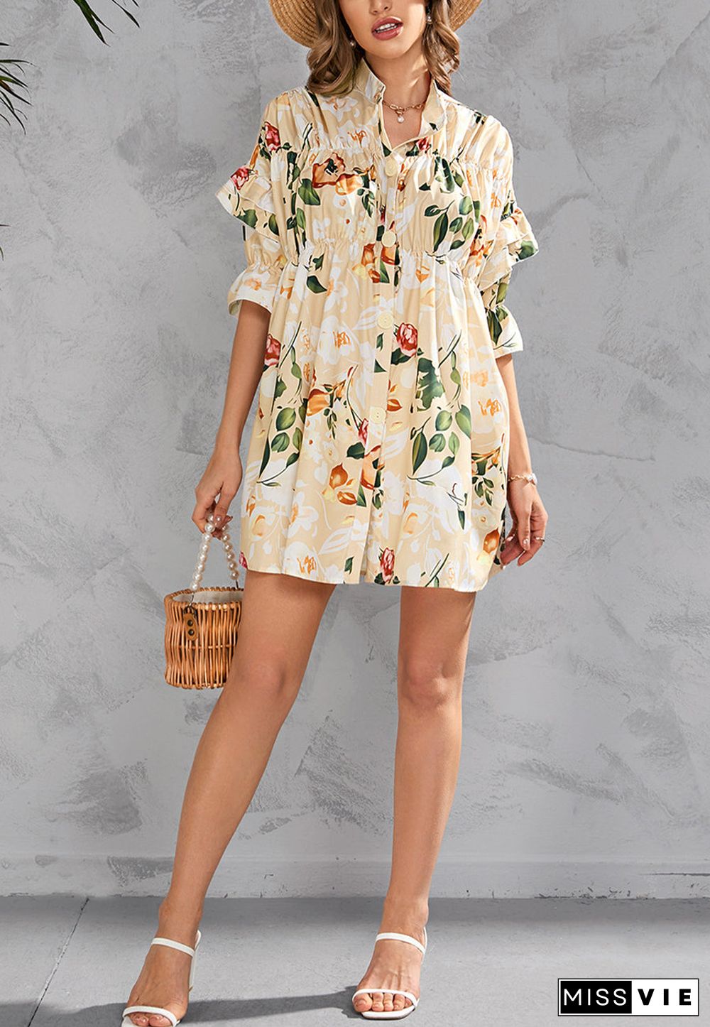 Printed Front Down Button Dress