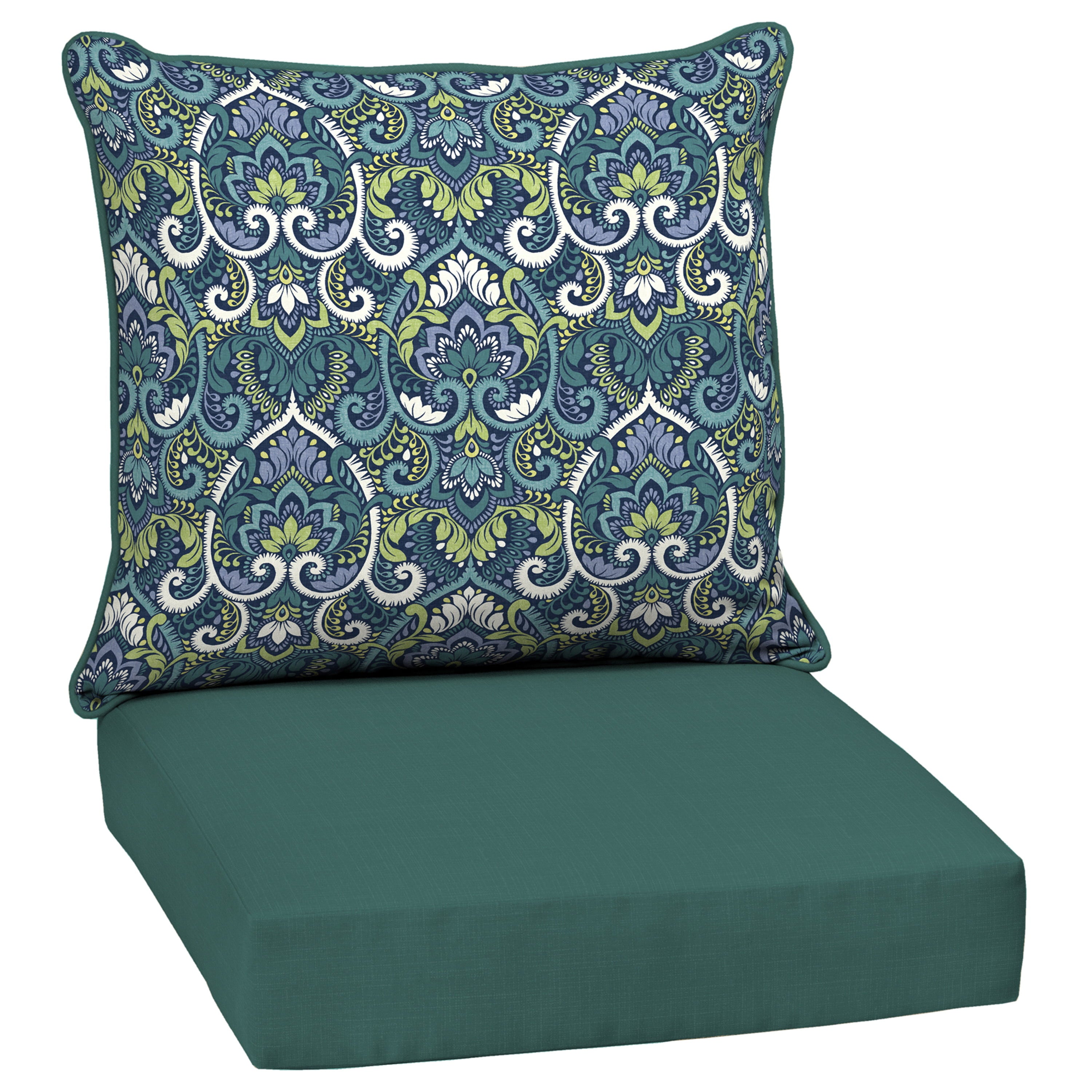 Arden Selections Reversible Outdoor Deep Seating Cushion Set 24 x 24， Sapphire Aurora Blue Damask