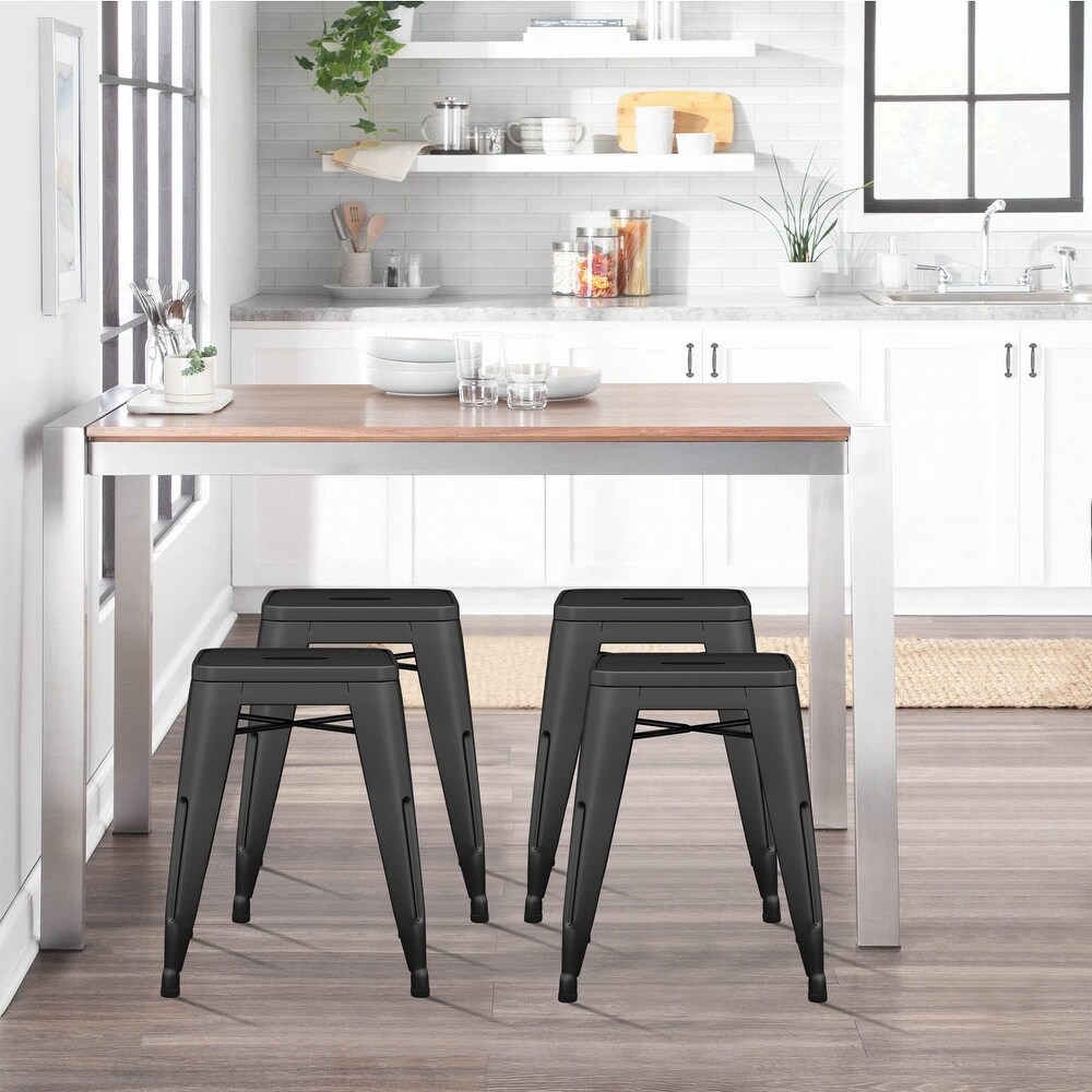 Backless Industrial Metal Bar Stool Kitchen Stackable Kids Stools Short Stools Metal Dining Chairs Set of 4   18inch