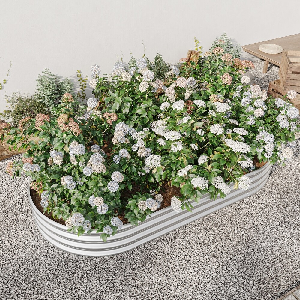 Oval Large Metal Raised Planter Bed  Raised Garden Bed Outdoor  for for Plants  Vegetables  and Flowers  Open Base Design