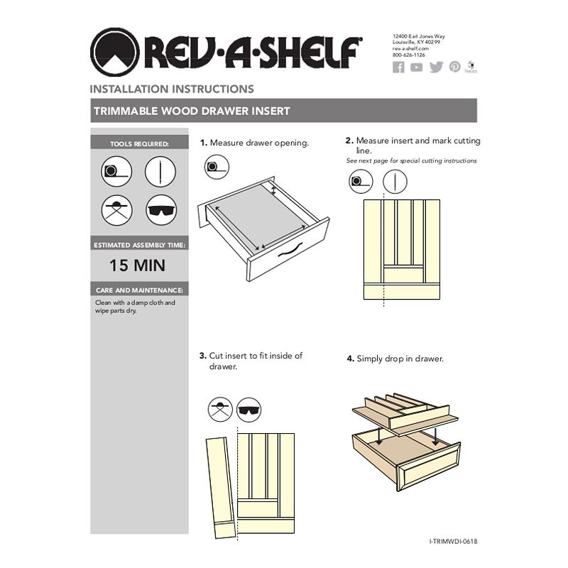 Rev-A-Shelf 4WUT-3SH 24-Inch Shallow Wood Kitchen Drawer Utility Tray Insert