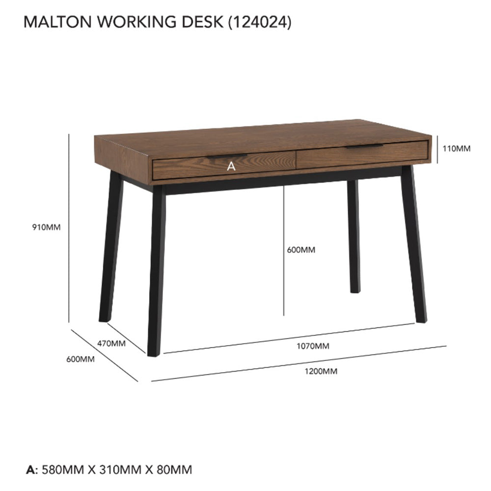 MALTON Study Desk 120cm - Black & Walnut