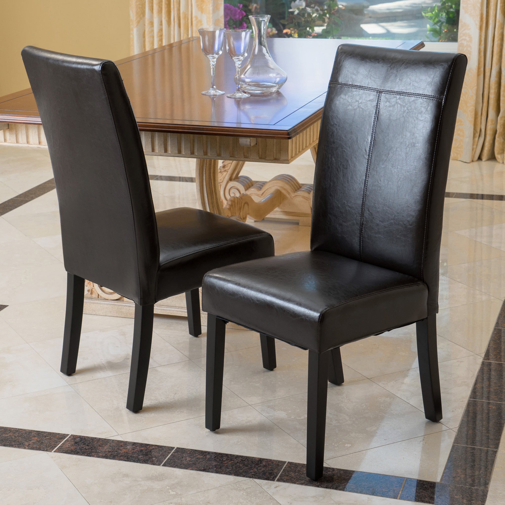 Percival T-Stitch Bonded Leather Dining Chairs (Set of 2)