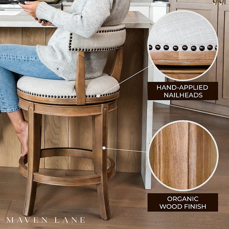 Maven Lane Alexander Kitchen Counter Stool In Weathered Oak Finish W/ Sand Color Fabric Upholstery