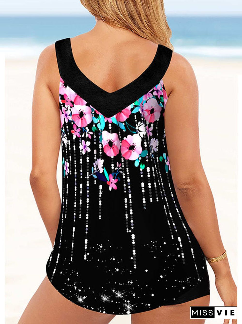 Women Strap Floral Printed Polka Dot Tankini Set