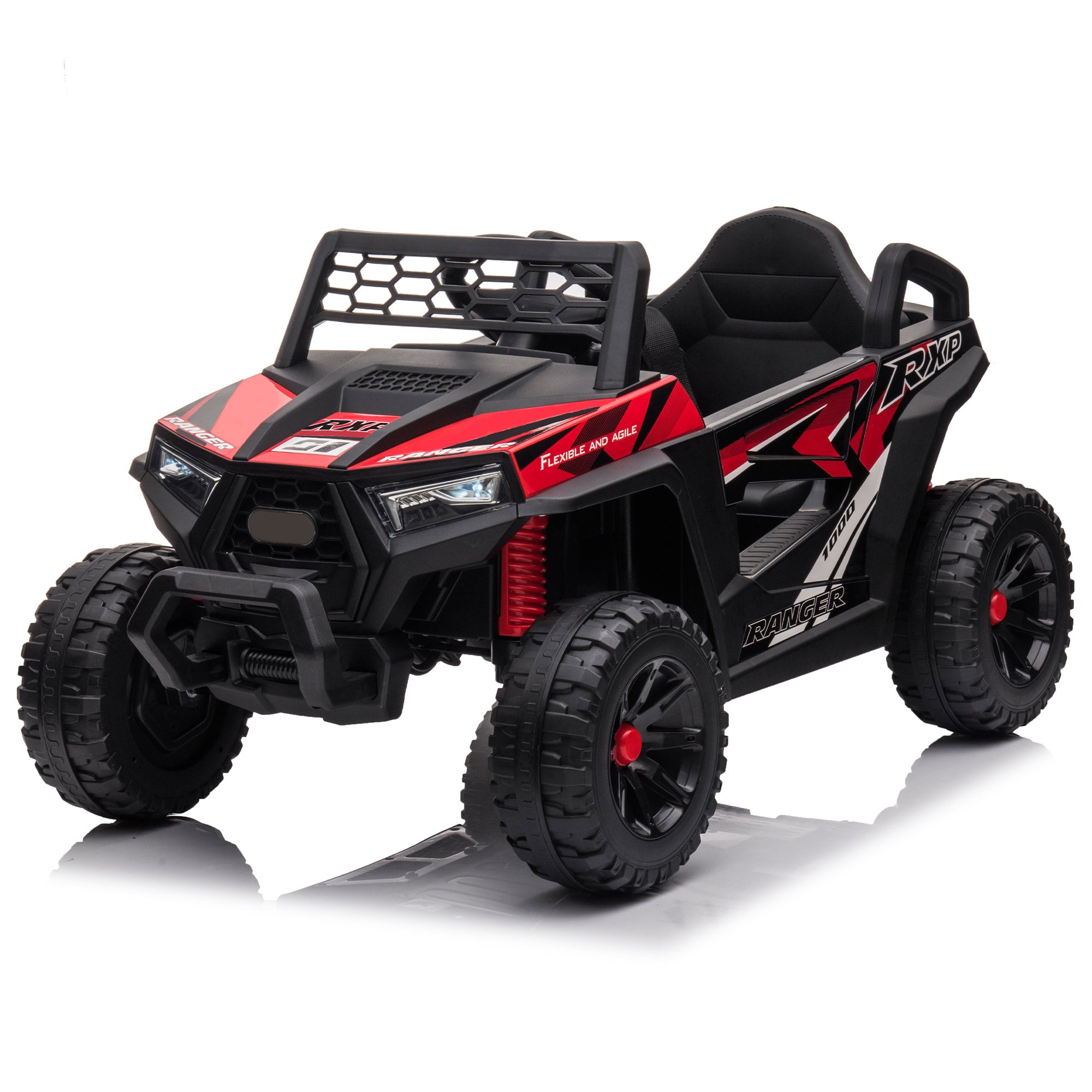 12V Atv Ride Ons for Boys, Electric Off-Road UTV with Front LED Lights and Horn, Kids UTV for 3-6 Years Girls Boys-Red