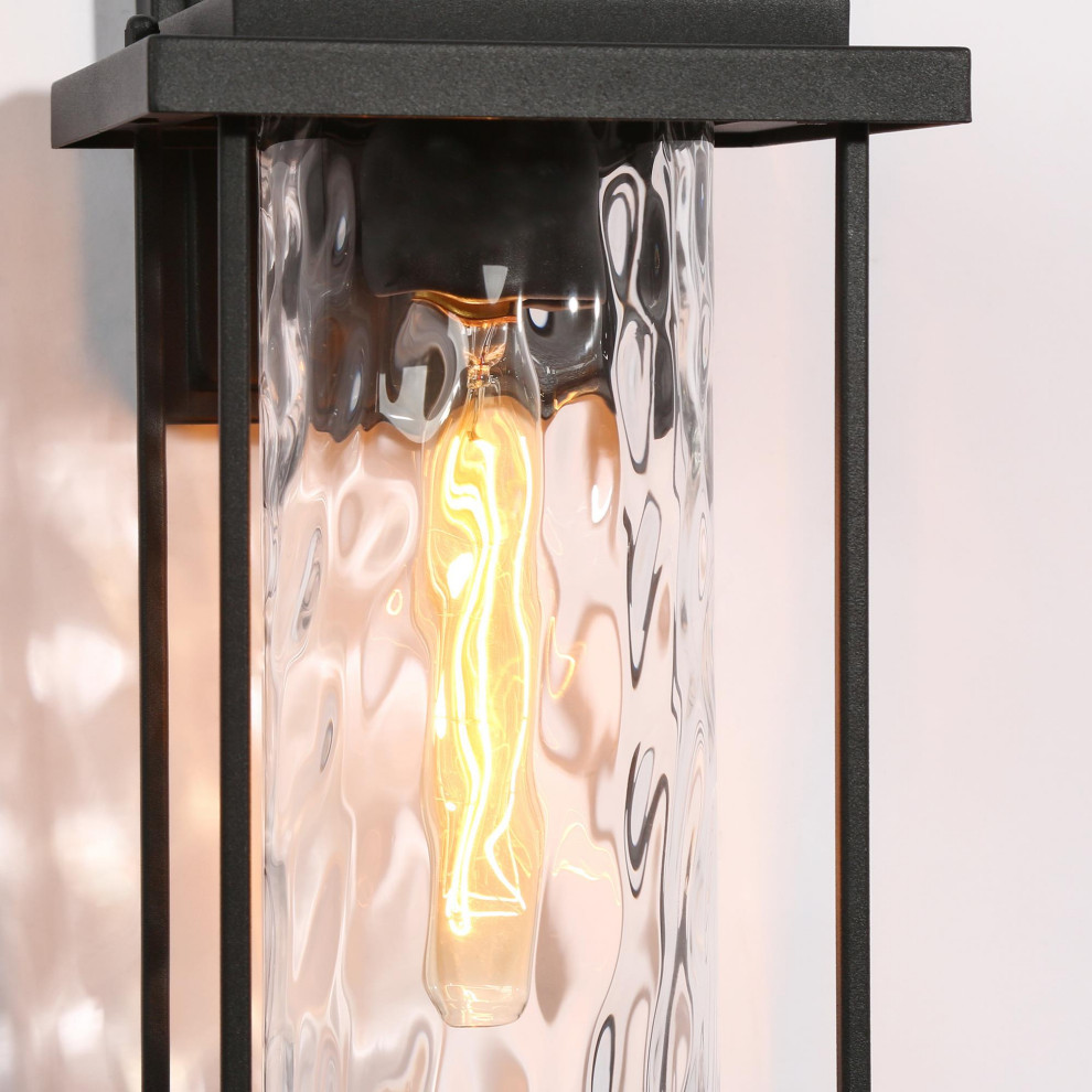 LNC 1 Light 13.4 quotH Matte Black and Textured Glass Modern Outdoor Wall Light   Modern   Outdoor Wall Lights And Sconces   by LNC  Houzz