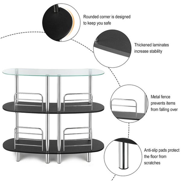 3-tier Bar Cabinets Table with Tempered GlassTop - 43.5