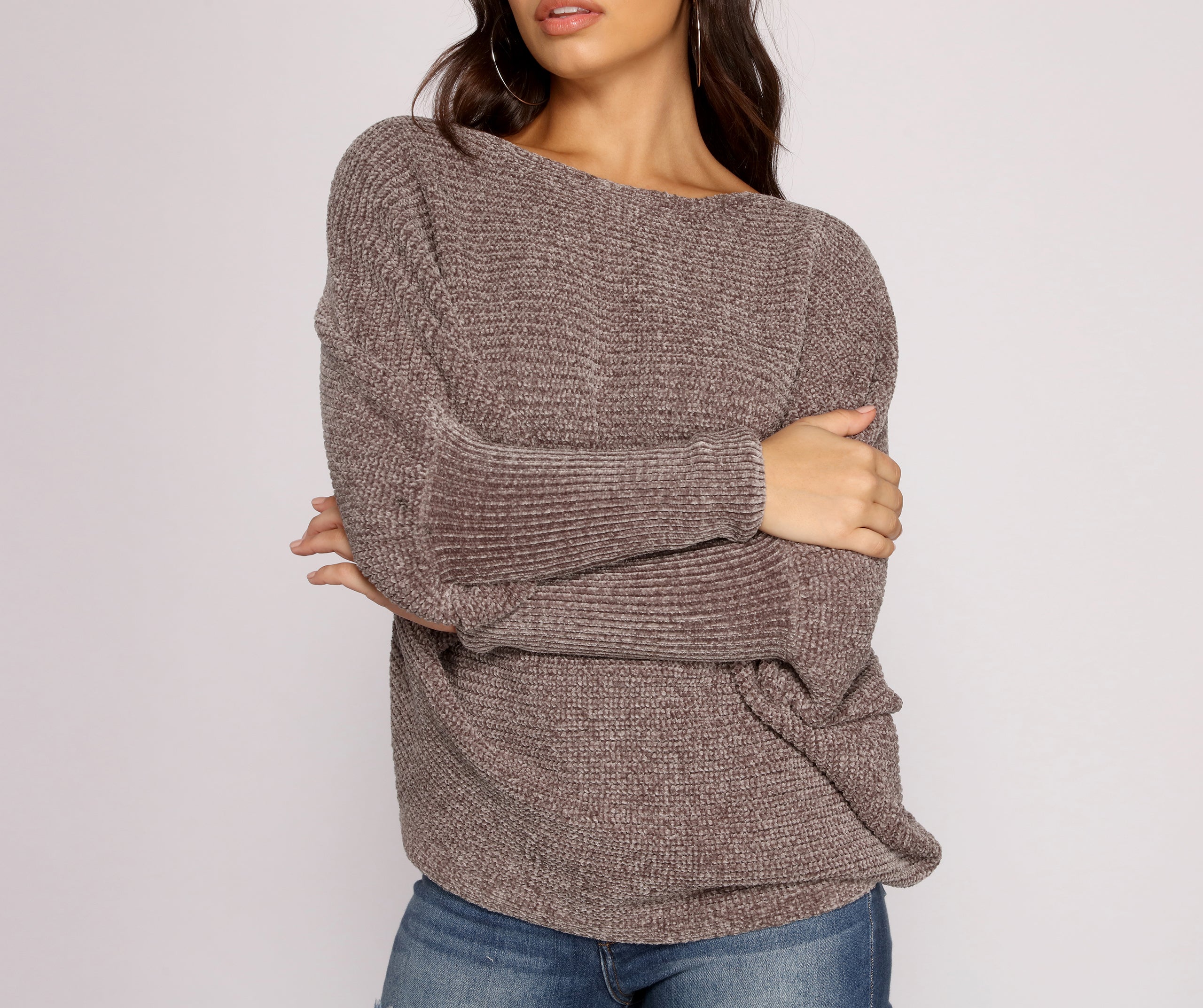 Chenille Knit Dolman Sleeve Sweater