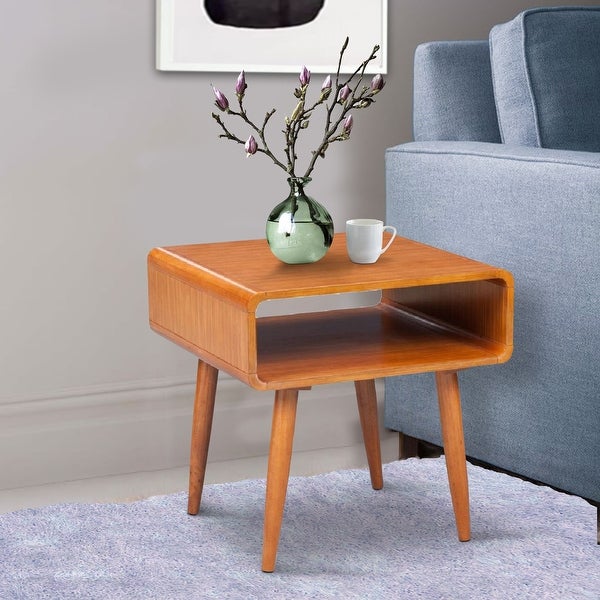 Rectangular Wooden End Table with Open Shelf and Splayed legs， Brown