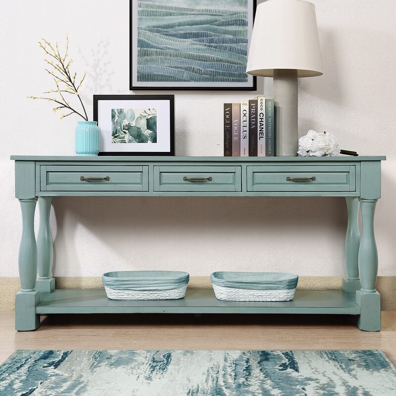 63inch Long Wood Console Table with 3 Drawers and 1 Bottom Shelf