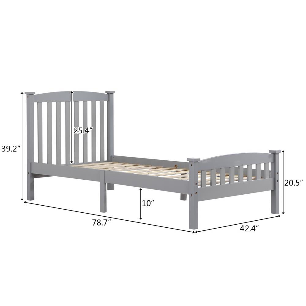 Ktaxon Twin Bed Frame,Solid Pine Wood Kids Twin Platform Bed Frame, Bedroom Twin Bed with Headboard for Adults, Gray, 78.94âL*42.44âW*39.17âH