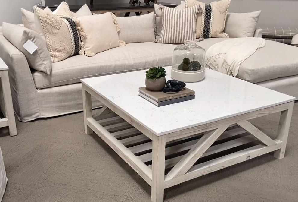 Spruce Square Coffee Table  White Wash Pine  White Quartz   Farmhouse   Coffee Tables   by Sideboards and Things  Houzz