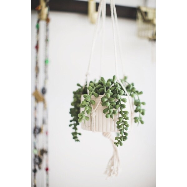 Artificial Plant STRING OF PEARLS MACRAME HANGING CERAMIC DONKEY TAILS