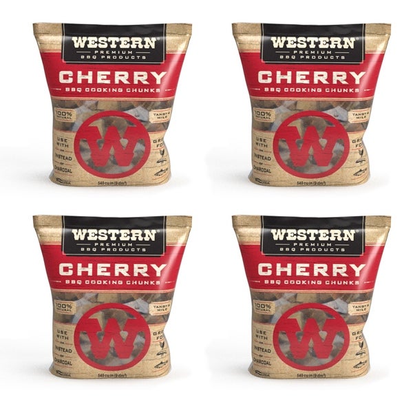 Western BBQ Smoking Barbecue Pellet Wood Cooking Chip Chunks， Cherry (4-Pack)