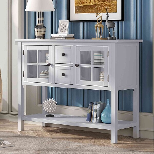 45'' Modern Console Table Sofa Table for Living Room with 2 Drawers， 2 Cabinets and 1 Shelf， Blue