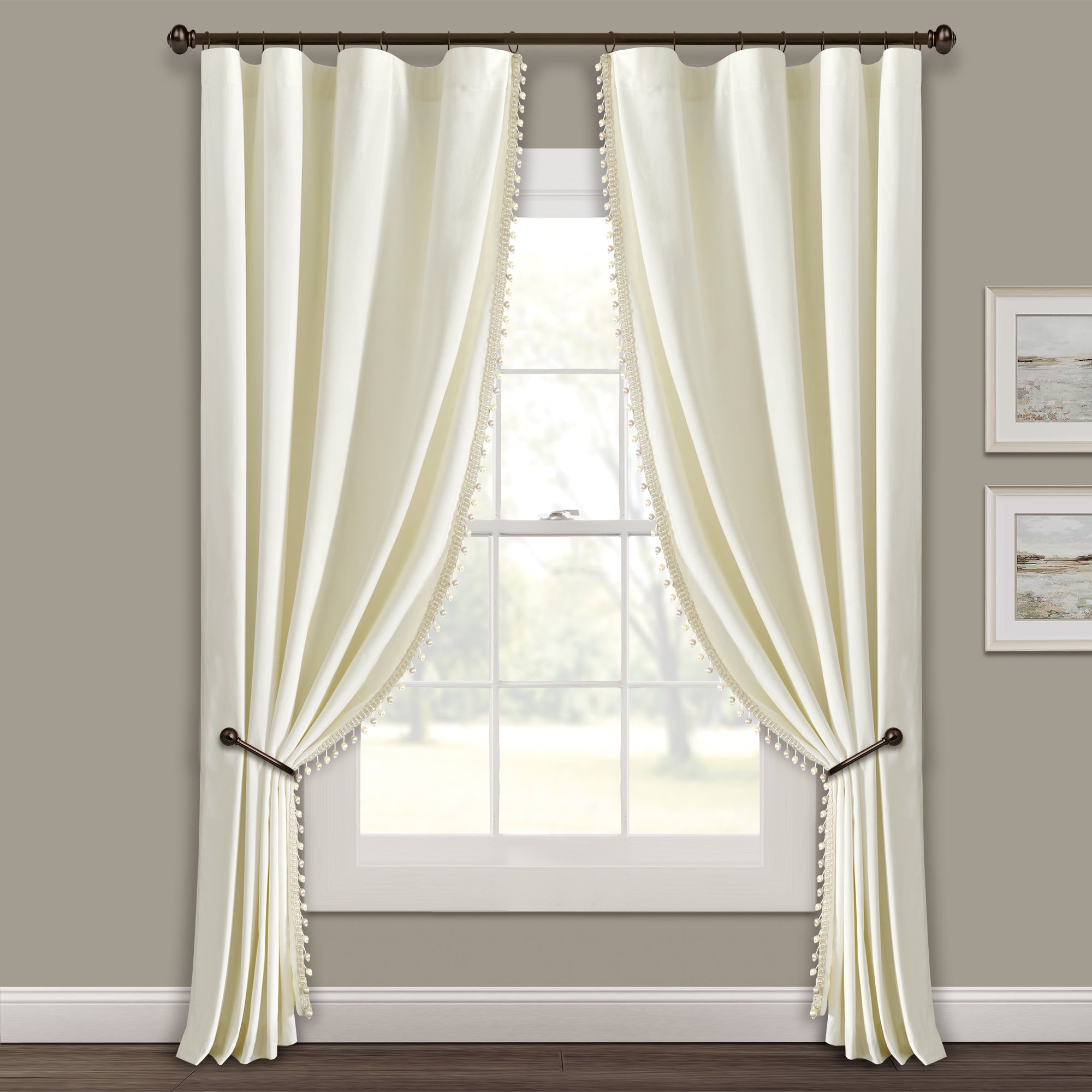 Luxury Vintage Velvet With Silky Pompom Trim Window Curtain Panel