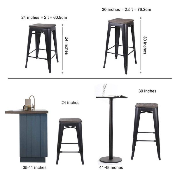 30inch Metal Stool with Light/Dark Wooden Seat-Set of 4