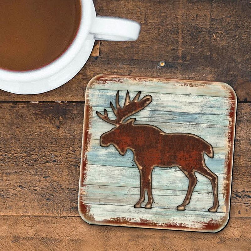 Moose Wooden Cork Coasters Gift Set of 4 by Nature Wonders