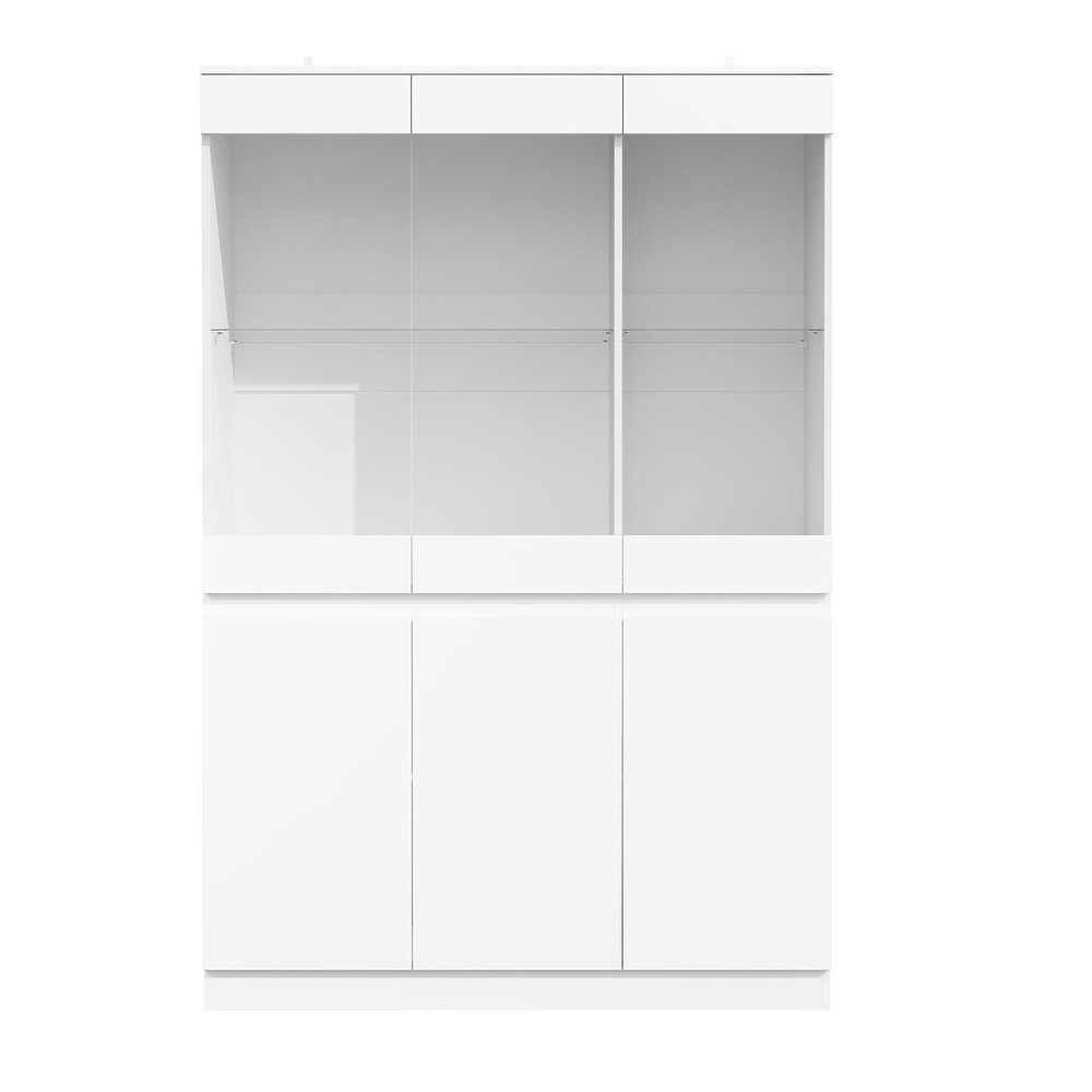 Storage Cabinet with LED Light Kitchen Pantry Cabinet with Glass Doors   47.2\