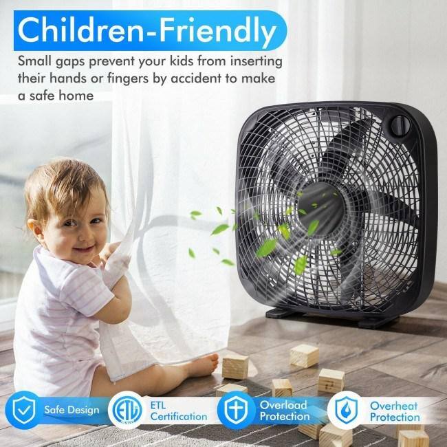 Aoibox 20 in. Box Portable Floor Fan with 3 Speed Settings and Knob Control for Home Garage Greenhouse Workshop HDDB592