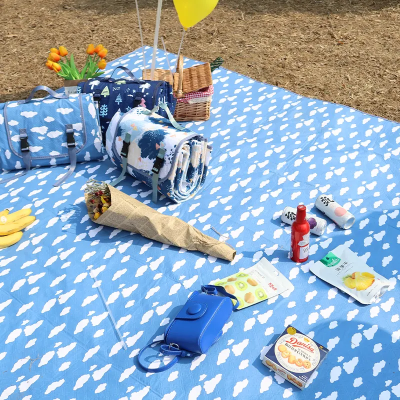 Large Picnic Blanket Waterproof Padded  Camping Mat Striped Ground Sheet for Beach Hiking Grass Travel Outdoor Blanket