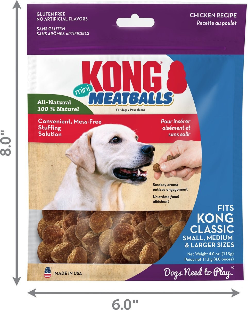 KONG Meatballs Mini Grain-Free Chicken Dog Treats， 4-oz bag