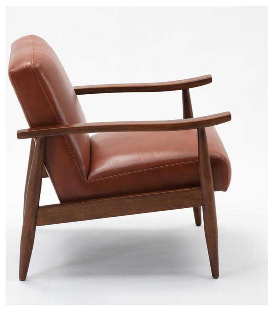 Bowery Hill Modern Faux Leather Wooden Base Accent Chair in Caramel   Midcentury   Armchairs And Accent Chairs   by Homesquare  Houzz