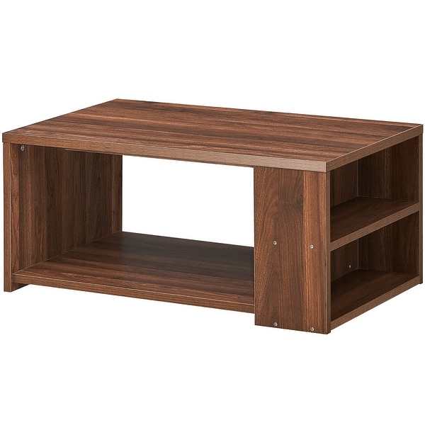 Coffee Table with 2 Storage Shelves Sofa Side Table with Stable Frame