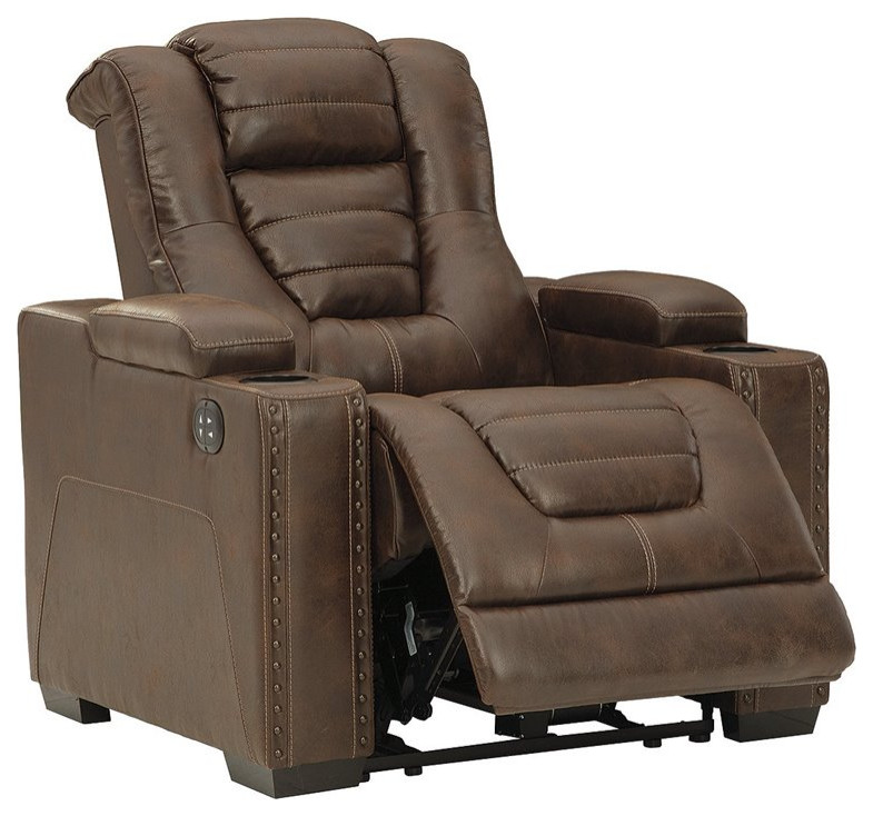 Ashley Furniture Owner  x27s Box Faux Leather Power Recliner in Thyme   Contemporary   Recliner Chairs   by Homesquare  Houzz