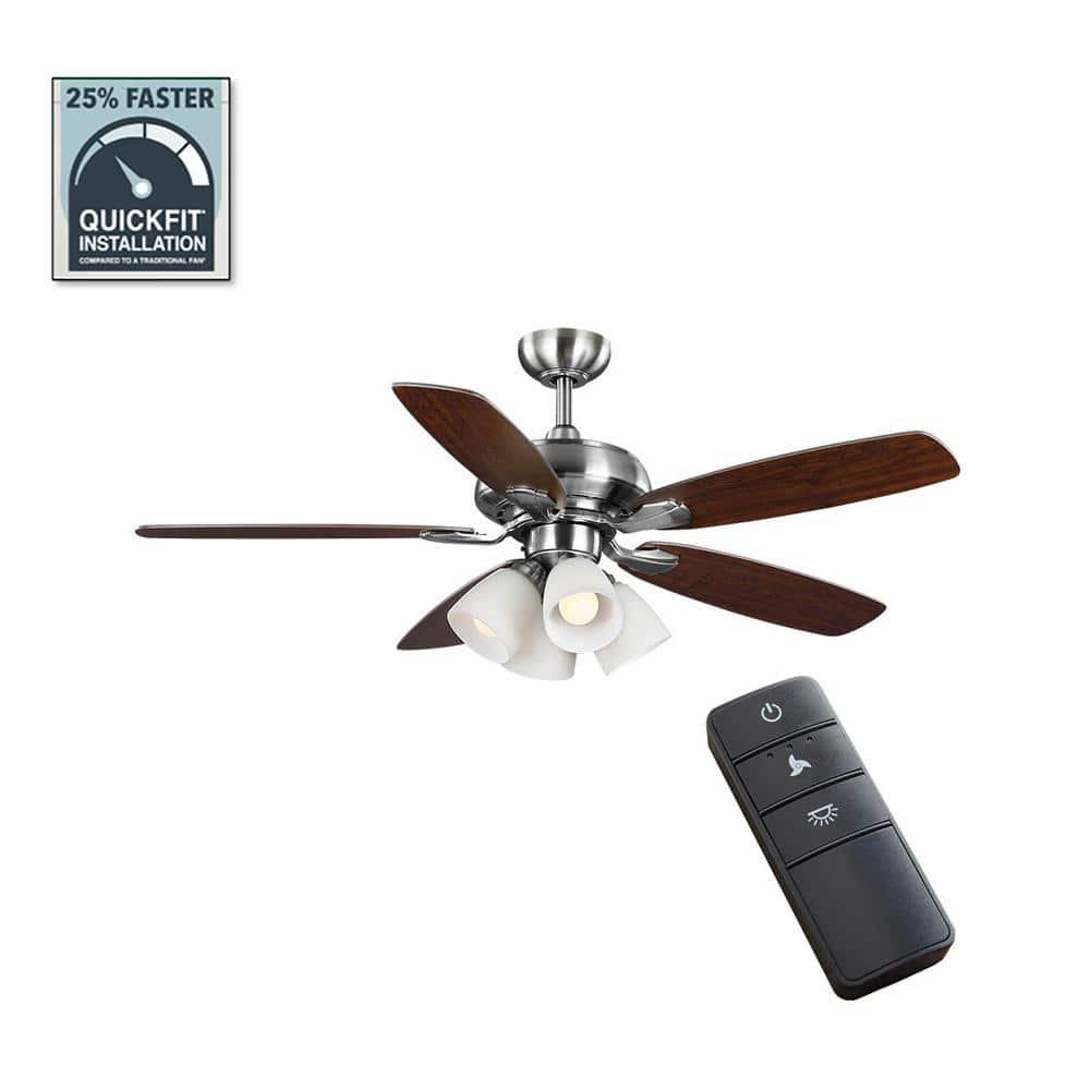 Hampton Bay Hollis 52 in Indoor LED Brushed Nickel Dry Rated Ceiling Fan with 5 Reversible Blades Light Kit and Remote Control