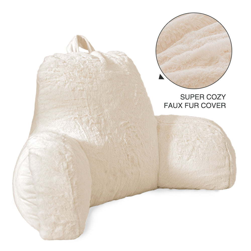 Btargot Faux Fur Lounge Backrest Reading Pillow for the Bed with Arms， Ivory， Specialty Size