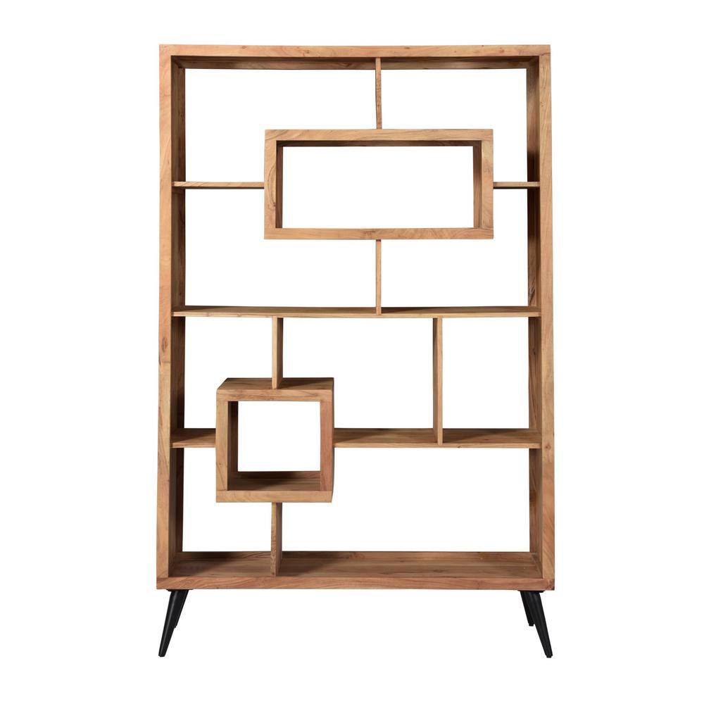 Coast To Coast Accents Acacia 75 in. Natural and Black 11-Shelf Wooden Etagere 53420