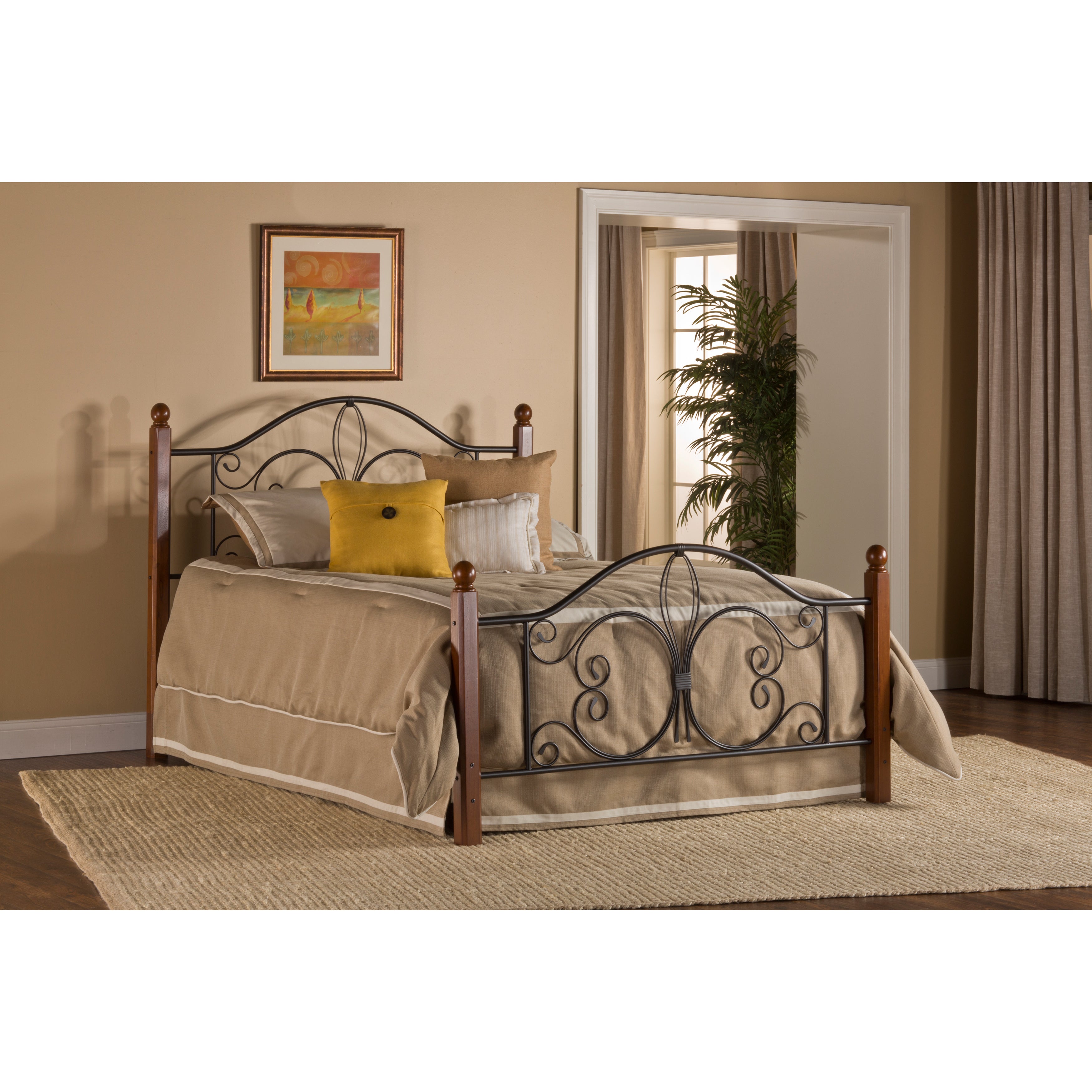 Hillsdale Furniture Milwaukee Metal Headboard with Cherry Wood Posts， Textured Black - - 9780985