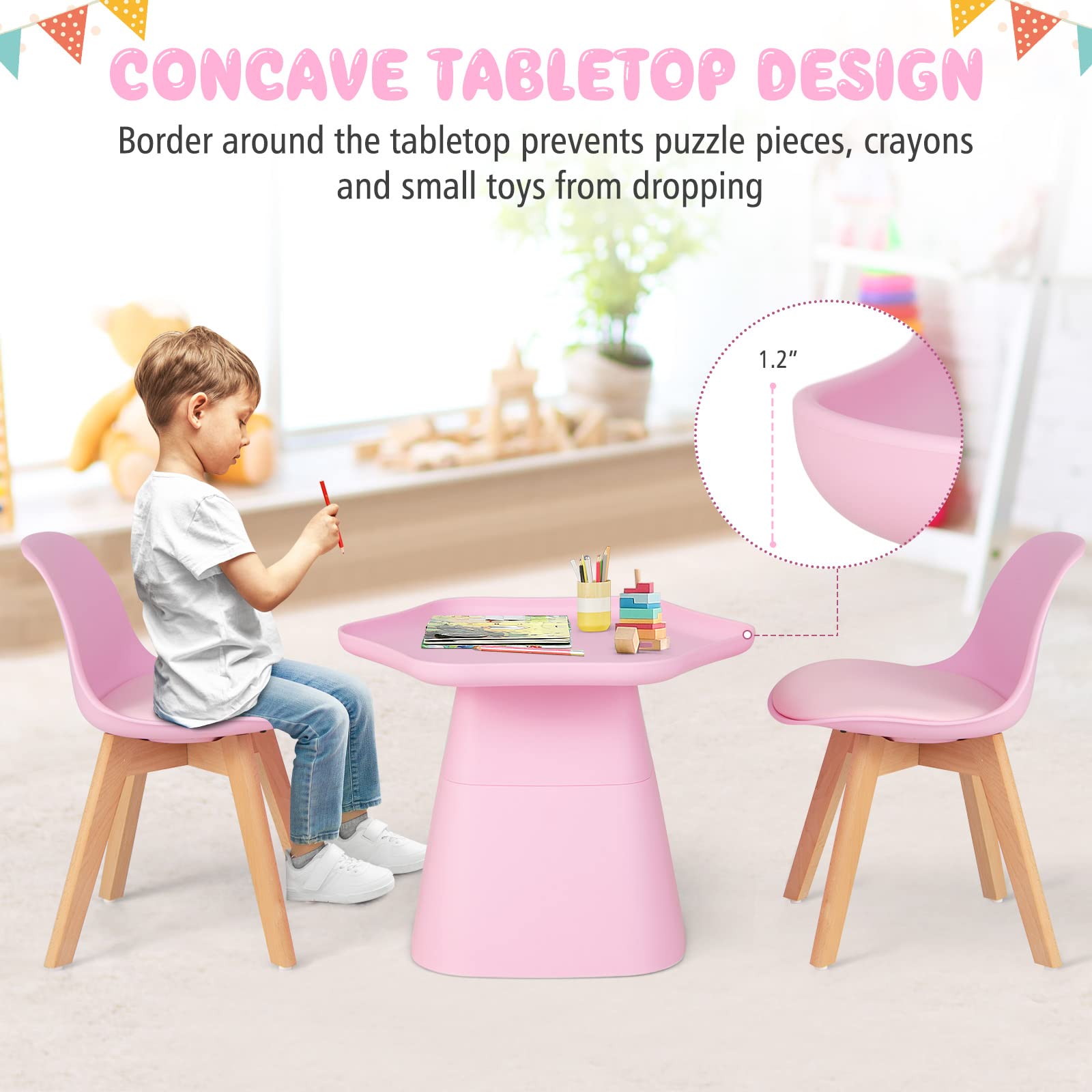 Costzon Kids Table and Chair Set, 3 Piece Activity Table with Padded Seat & Beech Legs for Children