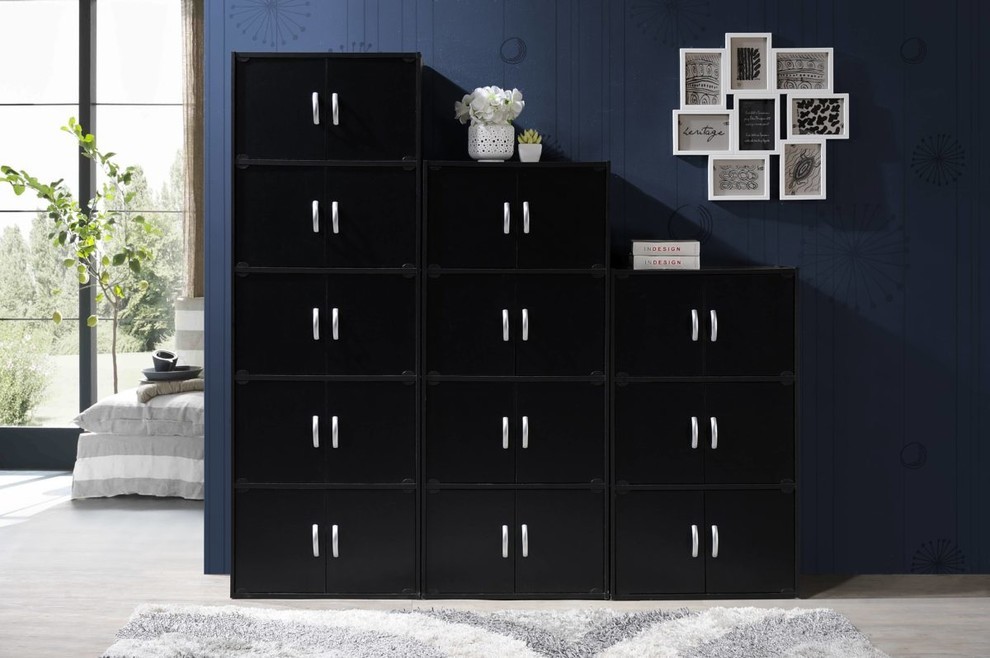 4 Shelf  8 Door Bookcase  Black   Transitional   Bookcases   by Homesquare  Houzz