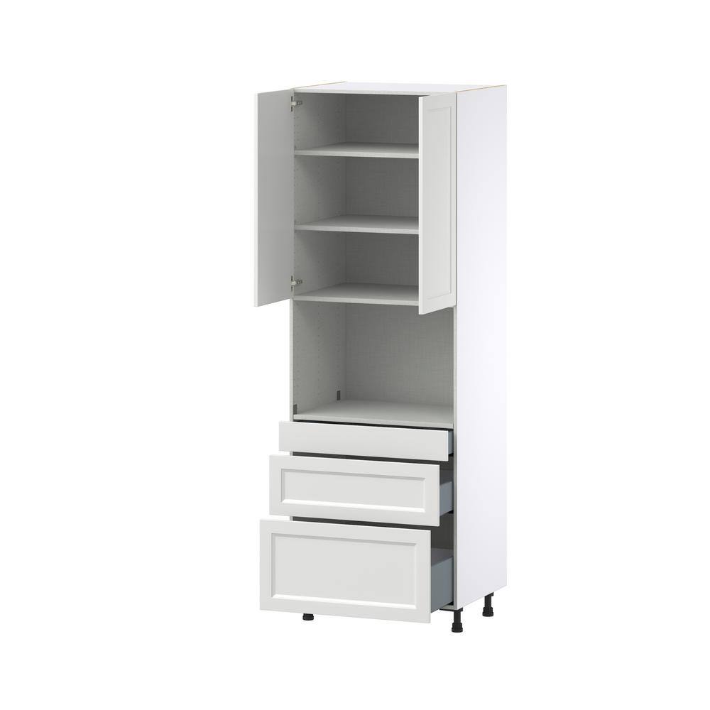 J COLLECTION Alton Painted 30 in. W x 89.5 in. H x 24 in. D in White Shaker Assembled Pantry Microwave Kitchen Cabinet with 3 Drawers DSTM3D3089.5-AT