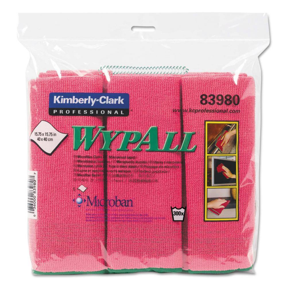 WYPALL 15-34 in. x 15-34 in. Microfiber Cloth Reusable in Red (6-Pack 4-PackCarton) KCC83980