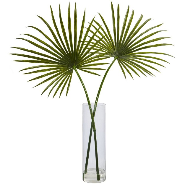 X 40 Artificial Fan Palm Arrangement In Glass Vase - Nearly Natural