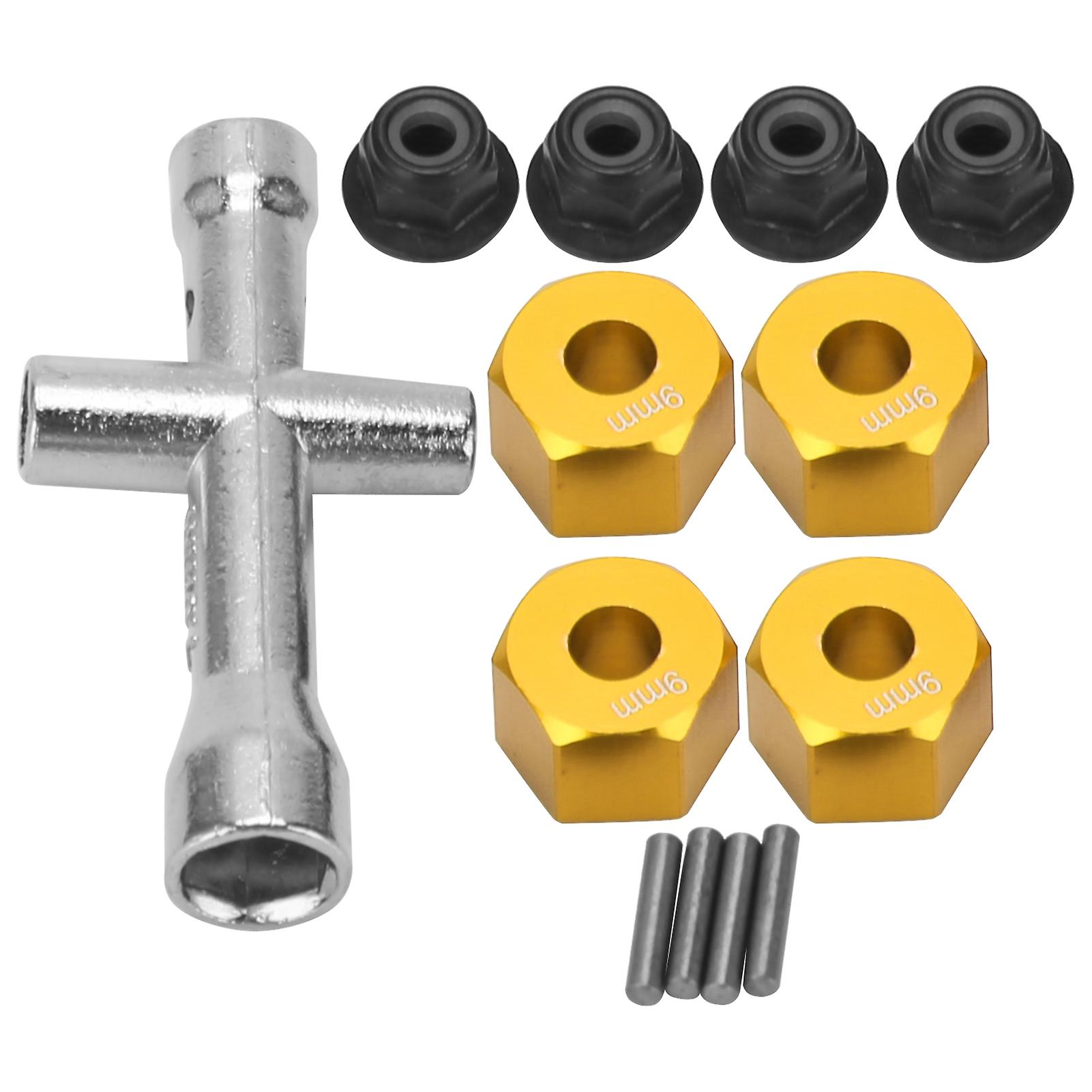 12mm Wheel Hex Hub Adapter 9mm Thick M4 Flange Lock Nuts Cross Wrench Set For 1/10 Rc Cargold