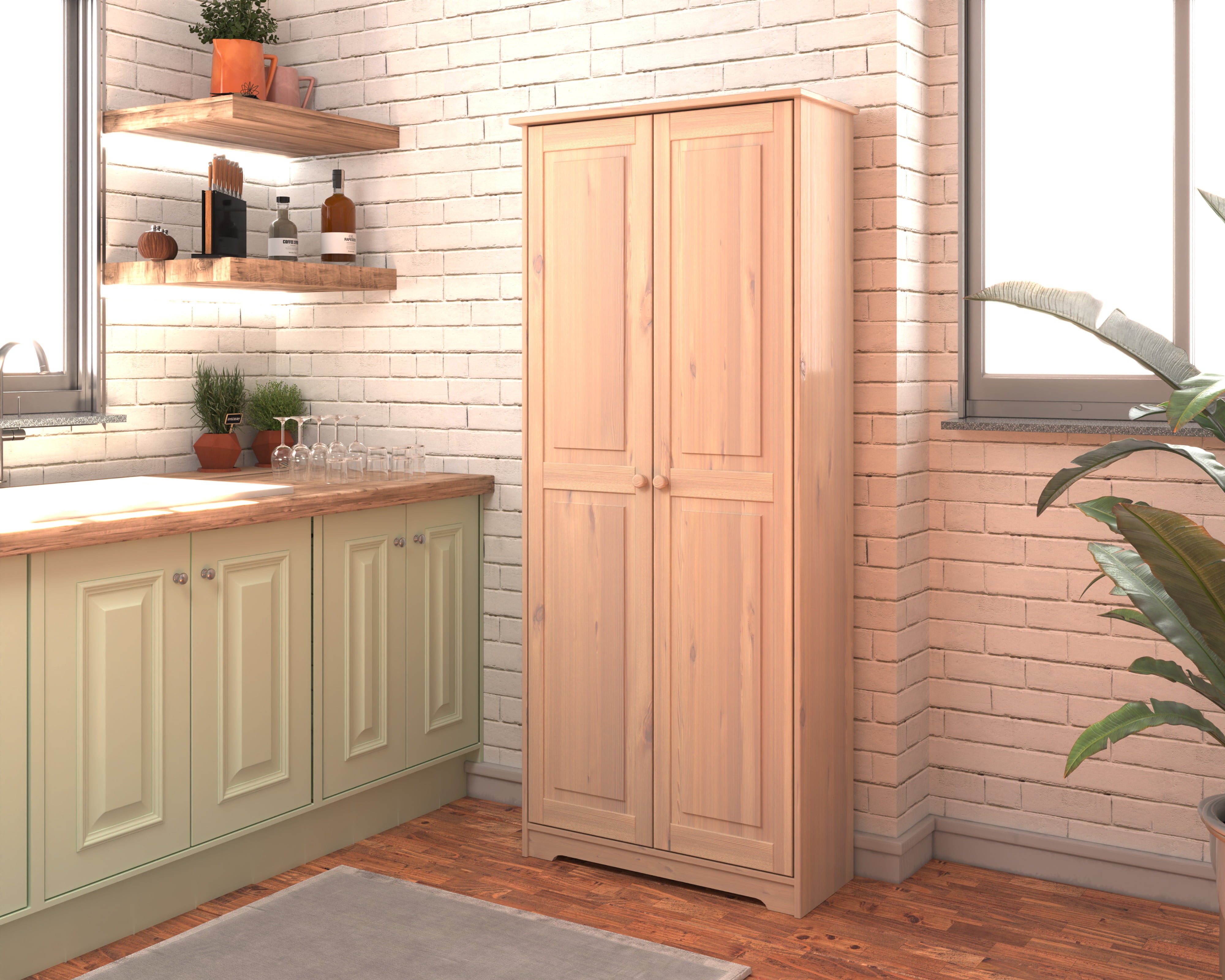 Solid Wood Pantry Storage Cabinet， Freestanding Kitchen Cupboard， Closet with Shelves