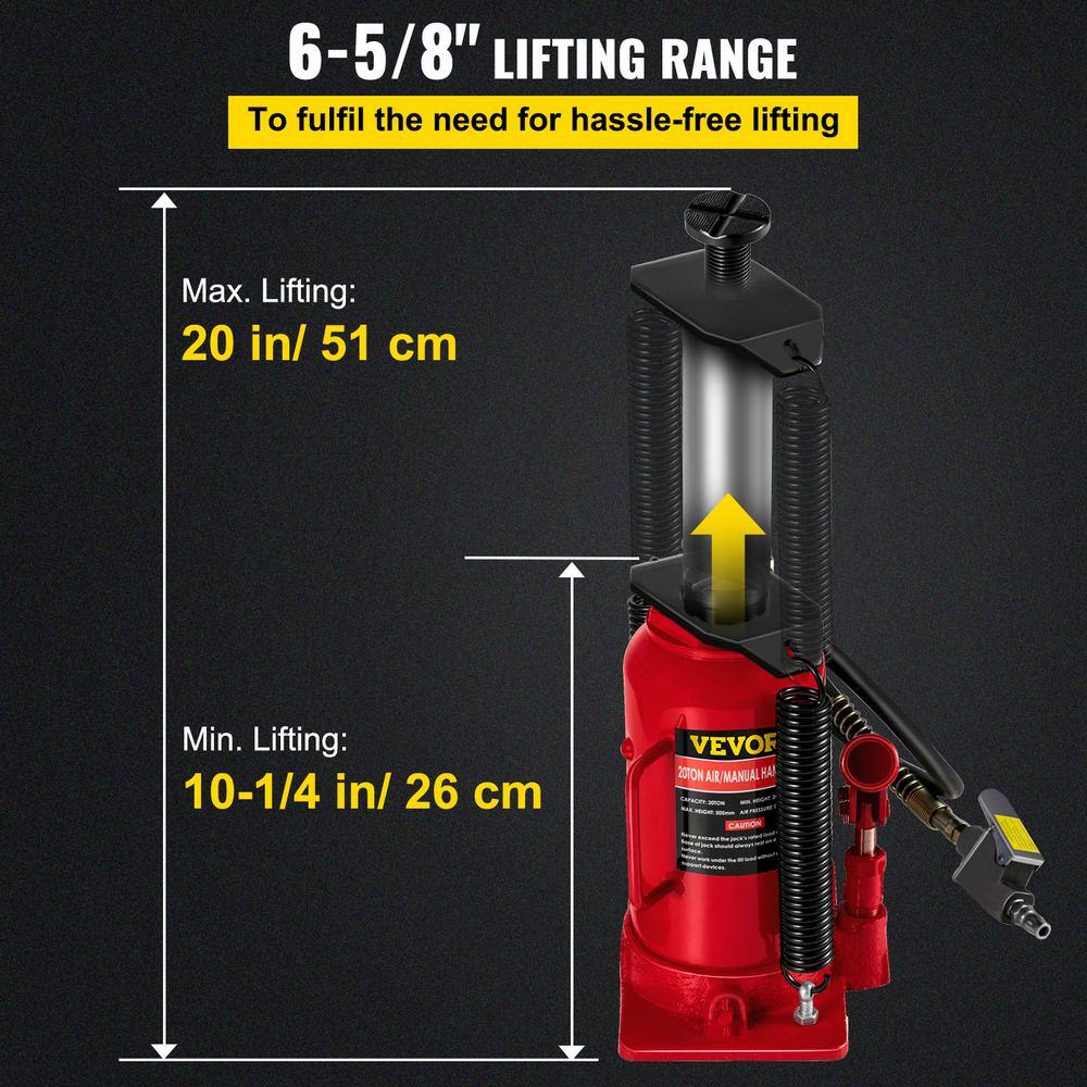 VEVOR 20-Ton Bottle Red Air Hydraulic Bottle Jack Heavy-Duty Auto Truck Repair Lift Air Jack QJD20TYYGSRD00001V0